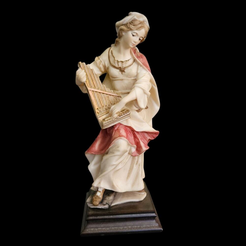 Giuseppe Ruggeri Capodimonte Italian Lady Lyre Figurine Signed Wood Base